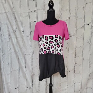 CLASSIC Tee Pink‎ Black Leopard Print Womens Basic Tee Casual Comfy Size L